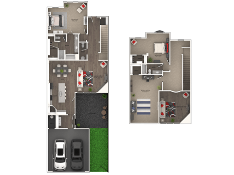 Floor plan for 2 beds, 2 baths, 2293 sqft